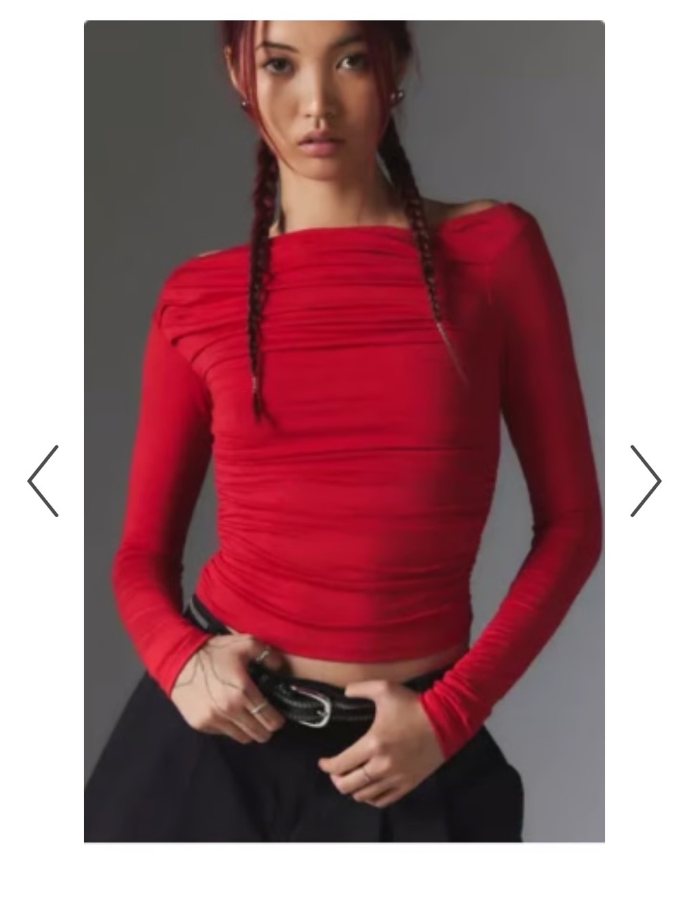 Urban Outfitters Red Ruched Long-Sleeve Top